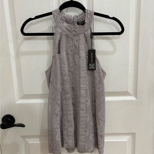 Cable & Gauge Lace High-Neck Tank Top in Lilac